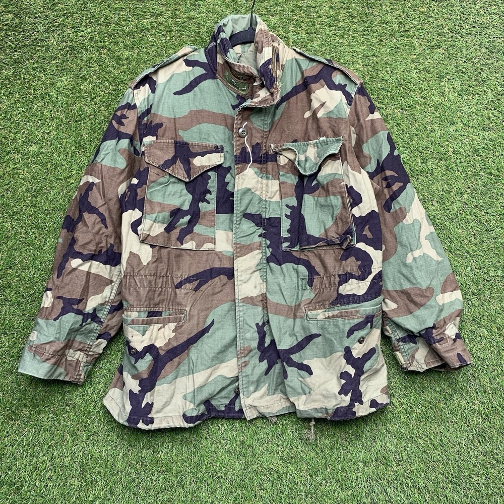 US Army Jacket Mens Large Reg M65 Woodland Camo Field Coat Cold Weather Liner